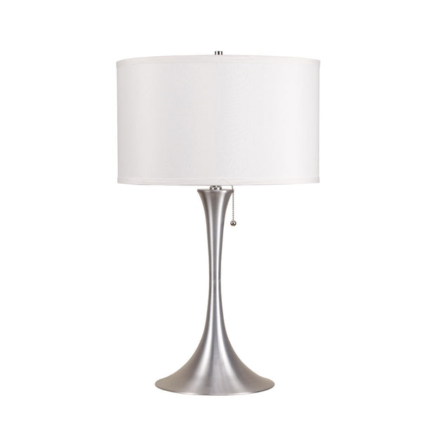 English Elm 27" Tall Metal Retro Table Lamp – Elegant Silver Finish & White Linen Shade For Modern Ambiance B072116070