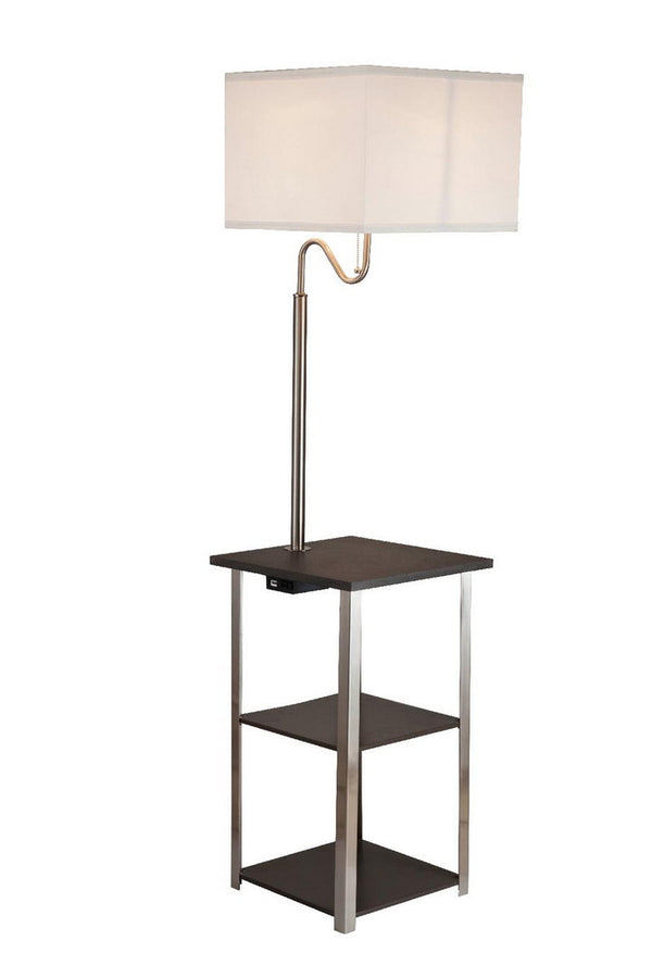 English Elm 58" Dru Square Side Table Floor Lamp with USB Charging, Pull Chain, Metal Base & Wood Top - Silver B072116144