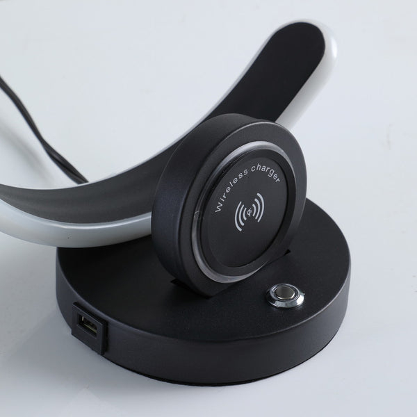 English Elm 13.25" Modern C-Shape LED Table Lamp with USB & Wireless Charger, Touch Dimmer, Sleek Metal Finish Black B072116611