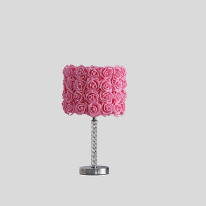 English Elm 18.25" Pink Roses in Bloom Table Lamp - Twisted Clear Acrylic Stem, Chrome Base, Drum Shade Elegance B072116324