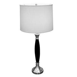 English Elm 30" Tall Wood And Chrome Table Lamp With White Linen Shade - Elegant Lighting For Any Space! B072116080