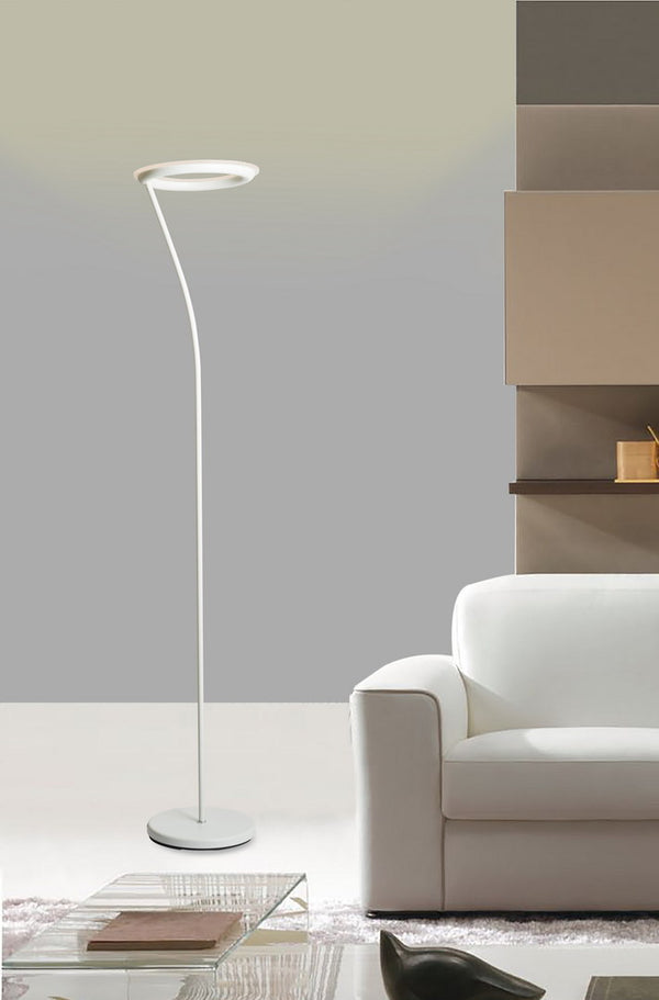 English Elm 73" Modern Metal Torchiere Floor LED Lamp with Frosted Halo Shade, Matte White, Dimmable 3000K B072116283