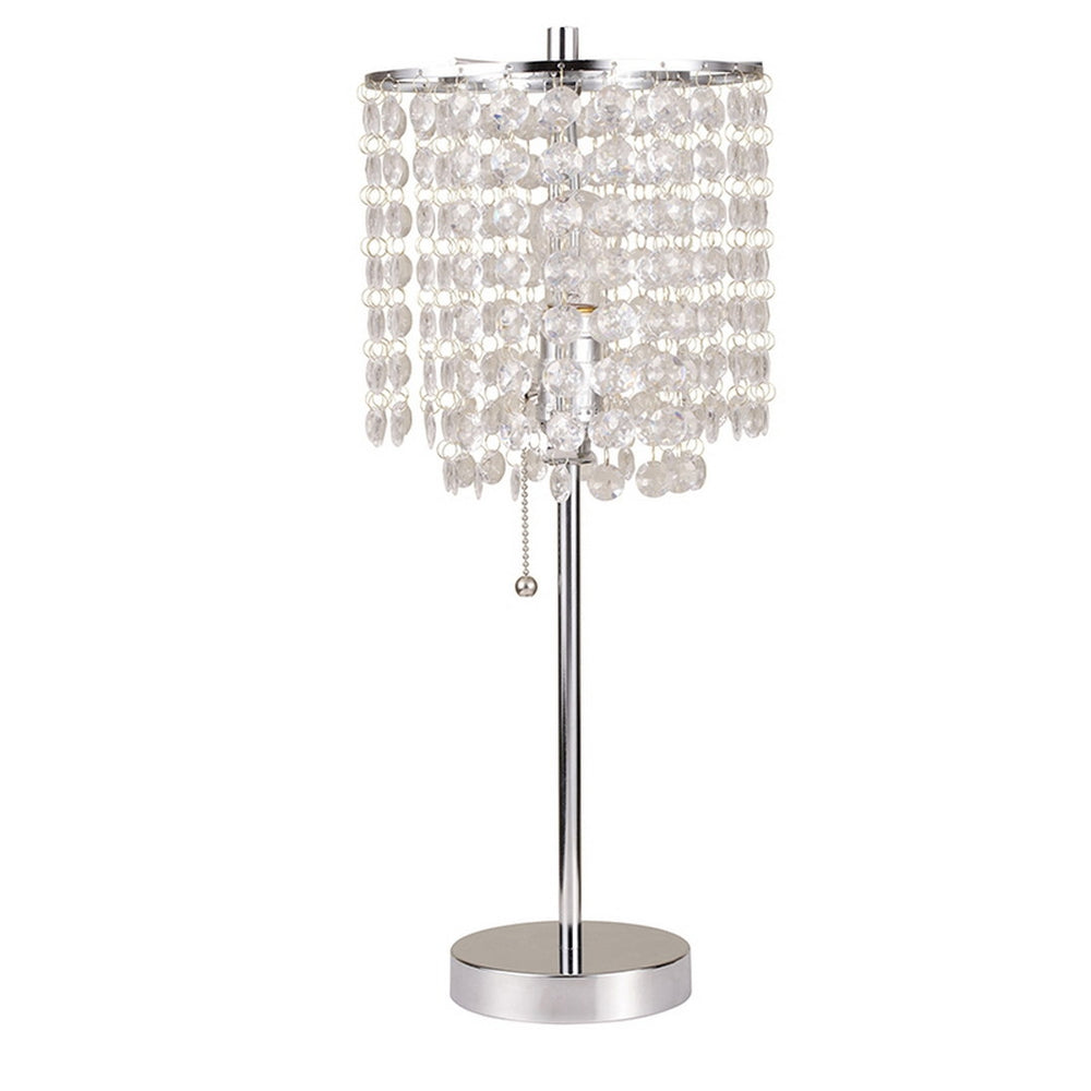 English Elm 20.25" Tall Metal Table Lamp with Crystal-Inspired Shade, Pull-String Switch, UL Listed Elegance Silver B072116163