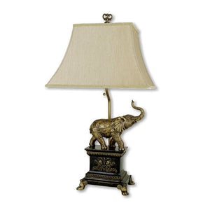 English Elm 29" Polyresin Elephant Table Lamp with Antique Gold Finish and White Shade, 29" Tall, UL Listed Elegance B072116033