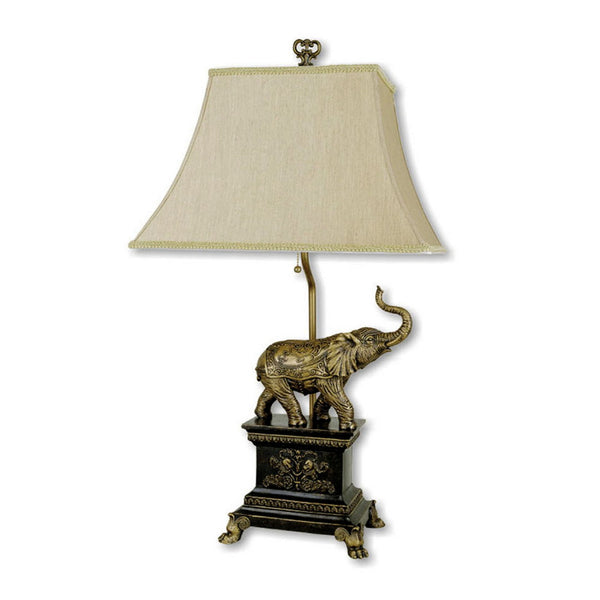 English Elm 29" Polyresin Elephant Table Lamp with Antique Gold Finish and White Shade, 29" Tall, UL Listed Elegance B072116033