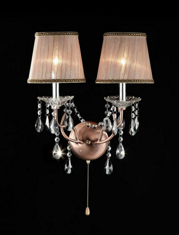 English Elm 17" Elegant Rosie Wall Sconce in Silvery Pink with Crystal Accents, Steel Body, Dual Candle Bulb Holders B072116029
