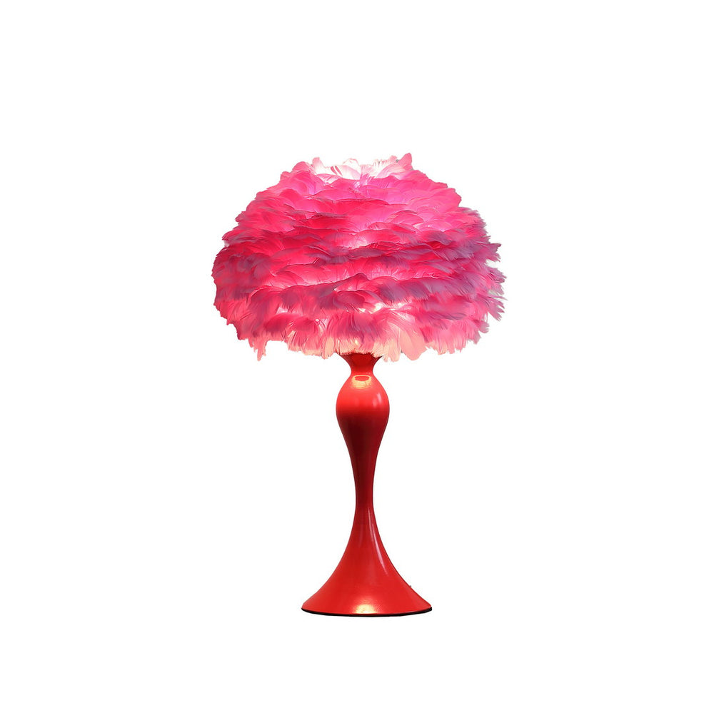 English Elm 18.25"In Vintage Glam Pink Feather Table Lamp With Glossy Red Metal Base For Chic Home Décor ✨ B072116661