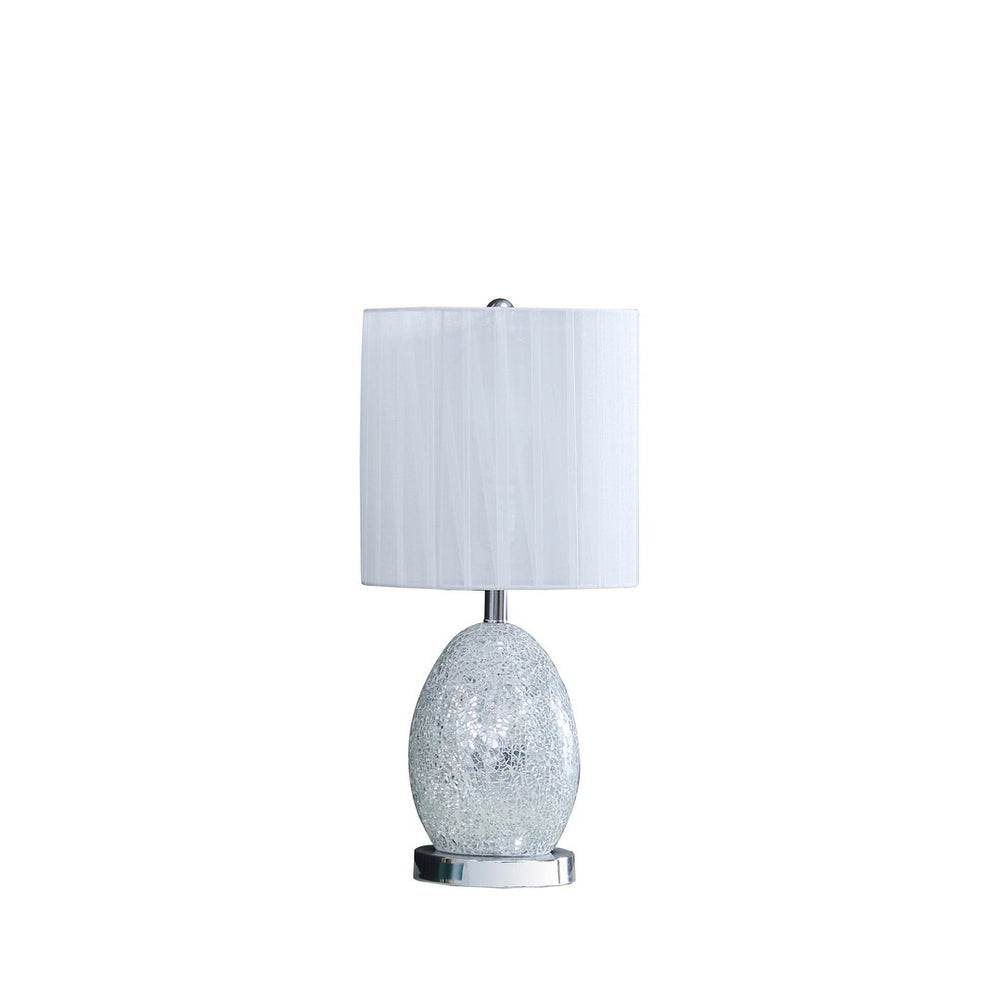 English Elm 20"In Niels Silver Mirror Glass/Metal Table Lamp with Nightlight, White Egg Glass Body, Chrome Accents, Pleated Drum Shade, UL Listed B072116663