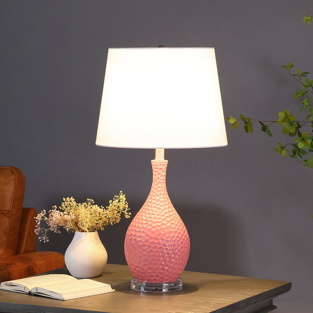 English Elm 28" Pink Telli Pebble Mid-Century Resin Table Lamp — Pink Pebble Polyresin, Acrylic Base, Drum Shade, UL Listed B072116327