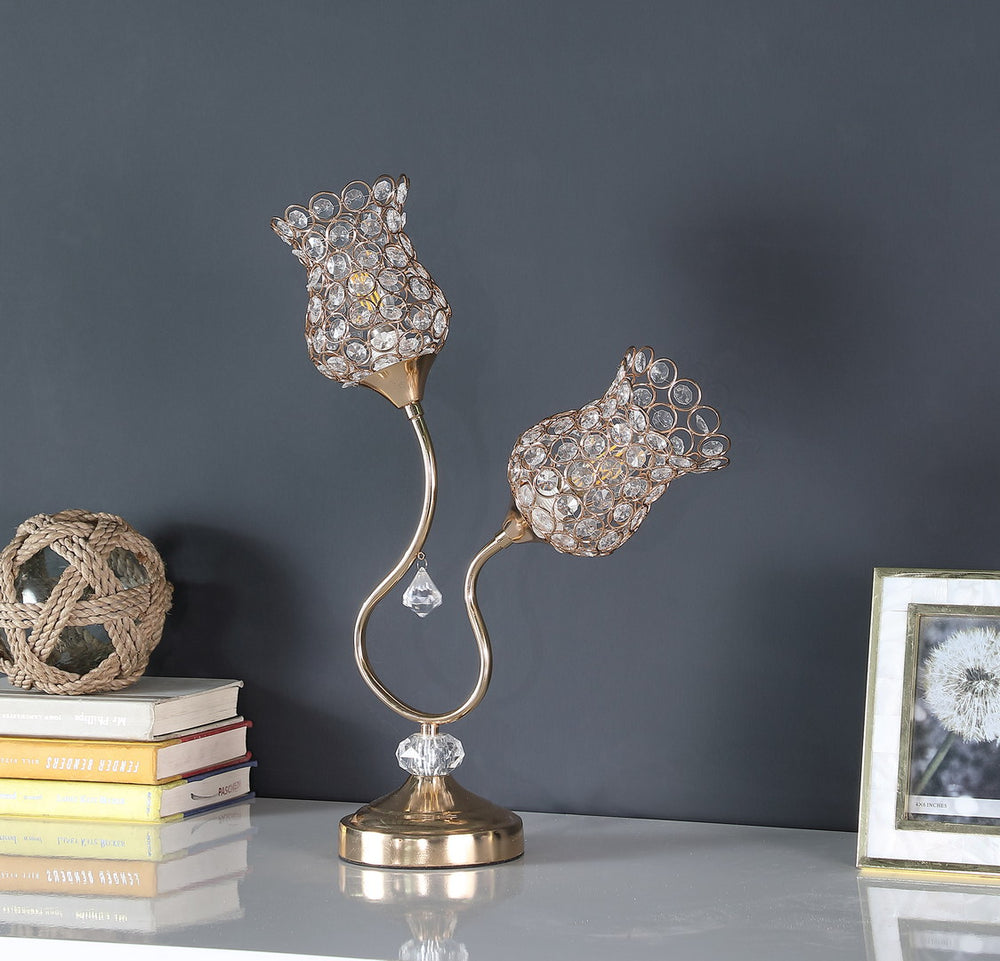 English Elm 18.75" Rose Gold Glam Floral Wire Table Lamp with Acrylic Beads, 2-Bulb E12, Chic Accent Lighting B072116333