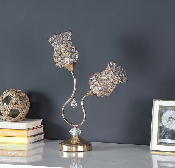 English Elm 18.75" Rose Gold Glam Floral Wire Table Lamp with Acrylic Beads, 2-Bulb E12, Chic Accent Lighting B072116333