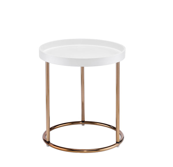 English Elm 21.75" White Edie Modern Mid-Century Side Table with Acrylic Lipped Edge & Copper Chrome Legs — Sleek Storage Accent for Living Room B072115858