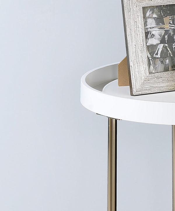English Elm 21.75" White Edie Modern Mid-Century Side Table with Acrylic Lipped Edge & Copper Chrome Legs — Sleek Storage Accent for Living Room B072115858