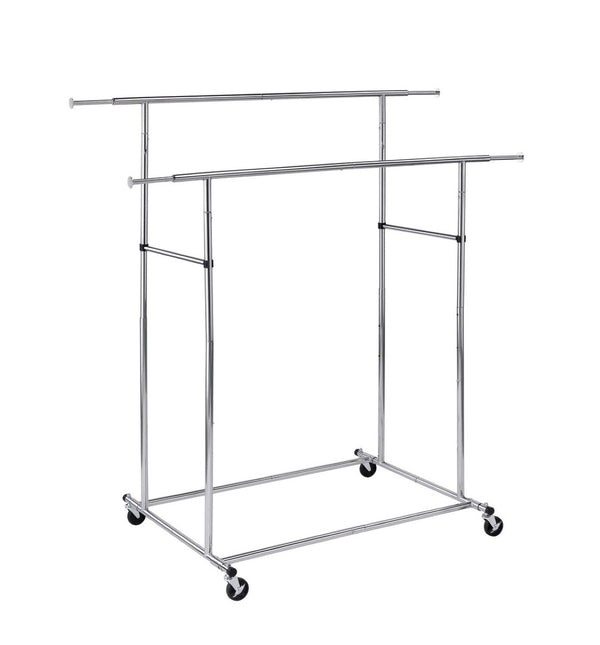 English Elm 65" Dual Rail Chrome Metal Garment Rack with Rolling Casters for Closet Storage B072115917