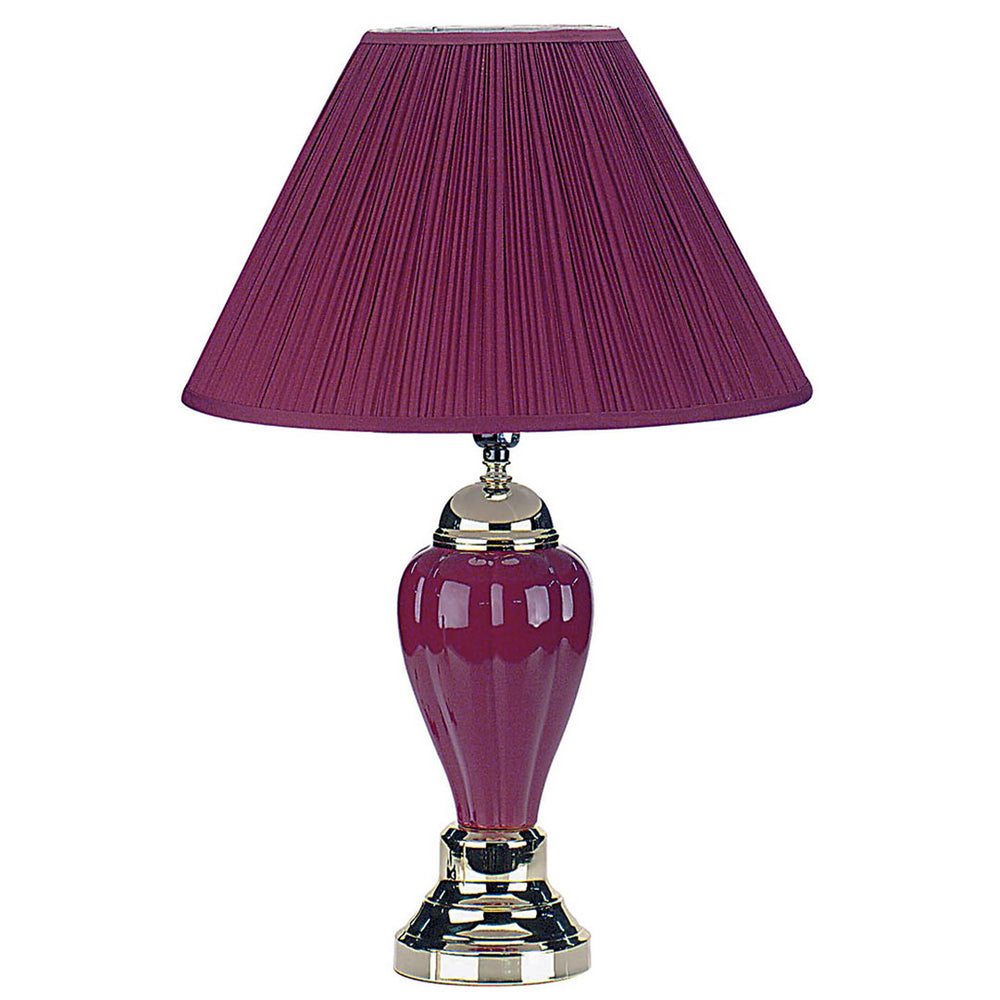 English Elm 27" Elegant Burgundy Ceramic Table Lamp With Linen Shade - Stylish Urn Design For Any Room B072116037