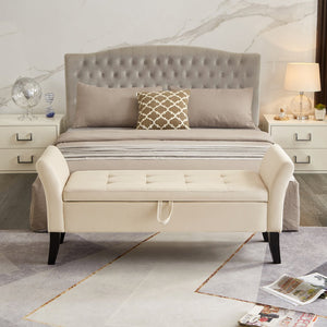 English Elm 51.5" Plush Velvet Bed Bench with Hidden Storage Chest, Upholstered Entryway Ottoman Seat Beige W1097104003