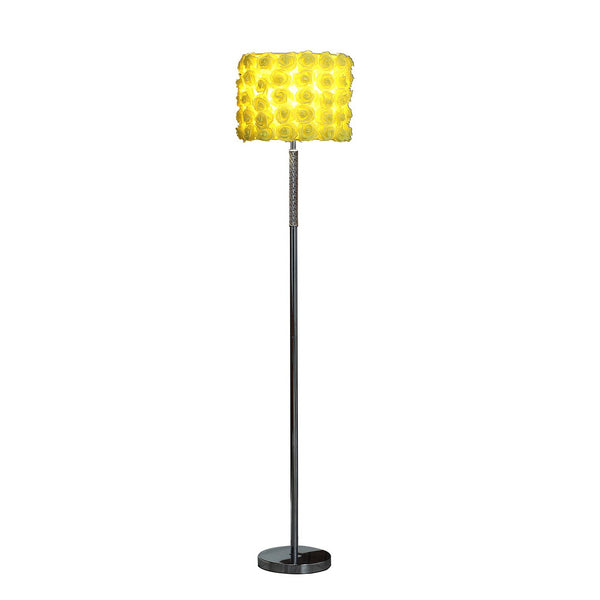 English Elm 63"In Yellow Roses In Bloom Acrylic/Metal Floor Lamp with Twisted Clear Acrylic Body, Chrome Base, Drum Shade B072116667