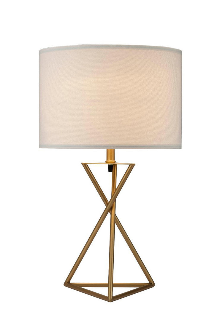English Elm 26.25" Ester Mid-Century Metal Table Lamp, Hourglass Triangular Base, Matte Gold Finish, Rotary Switch, 68" Cord B072116091
