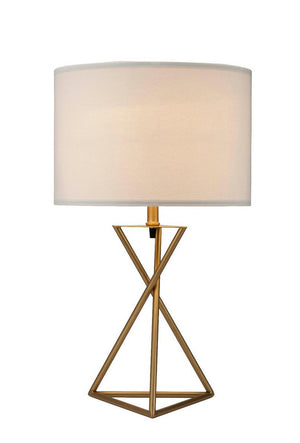 English Elm 26.25" Ester Mid-Century Metal Table Lamp, Hourglass Triangular Base, Matte Gold Finish, Rotary Switch, 68" Cord B072116091