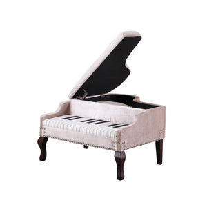 English Elm 21-Inch-Long Beige Velvet Piano Storage Ottoman with Silver Nailhead Trim, Cherry Legs & Cushion Top B072116529