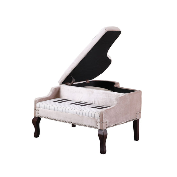 English Elm 21-Inch-Long Beige Velvet Piano Storage Ottoman with Silver Nailhead Trim, Cherry Legs & Cushion Top B072116529