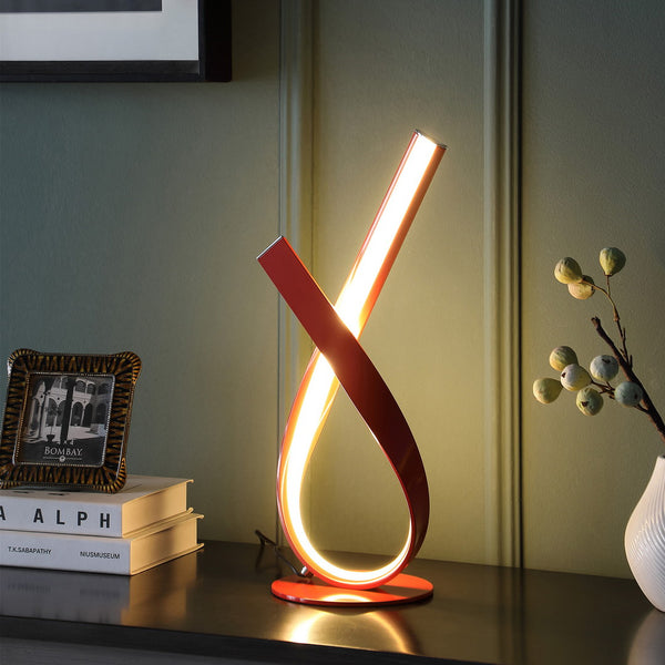 English Elm 17" Red Metal Ribbon Bow LED Table Lamp with Integrated 10W Bulb, Sleek Upright Modern Accent Light B072116676