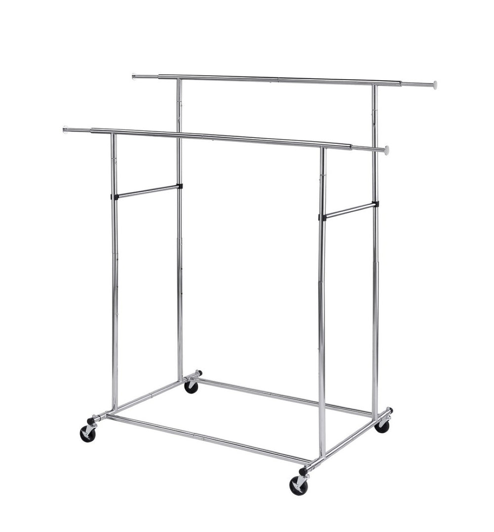 English Elm 65" Dual Rail Chrome Metal Garment Rack with Rolling Casters for Closet Storage B072115917