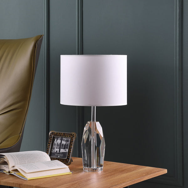 English Elm 19" Dodecahedron Solid Crystal Prism Table Lamp Chrome Silver — Polished Metal, Drum Shade, UL Certified Elegant Accent B072116593