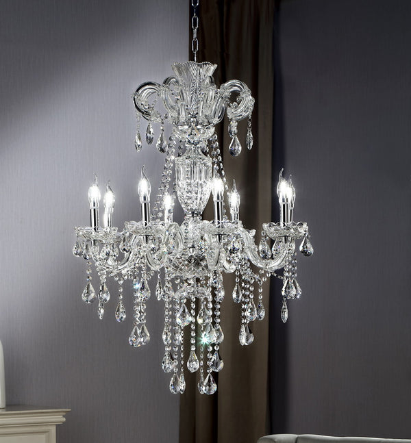 English Elm 37" Elegant Eilish Silver Crystal 8-LED Chandelier with Baroque Pendants, Chrome Frame, UL Listed B072116577