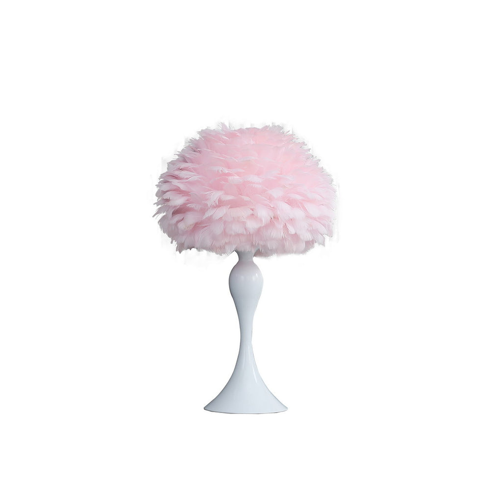 English Elm 18.25"In Soft Pink Feather Table Lamp - Vintage Glam With Glossy White Base, Perfect For Any Room B072116662
