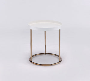 English Elm 21.75" White Edie Modern Mid-Century Side Table with Acrylic Lipped Edge & Copper Chrome Legs — Sleek Storage Accent for Living Room B072115858