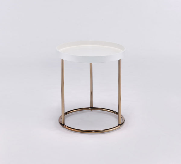 English Elm 21.75" White Edie Modern Mid-Century Side Table with Acrylic Lipped Edge & Copper Chrome Legs — Sleek Storage Accent for Living Room B072115858