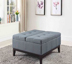 English Elm 18" Dual Lift Coffee Table with Hidden Storage and Plush Upholstery, Spacious Surface for Living Rooms Blue B072115849