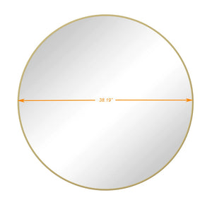 English Elm Wall Round Mirror Matte Metal Frame 39 Inch Minimalist Decor for Bathroom or Bedroom Gold W143570512