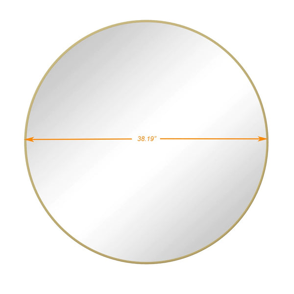 English Elm Wall Round Mirror Matte Metal Frame 39 Inch Minimalist Decor for Bathroom or Bedroom Gold W143570512