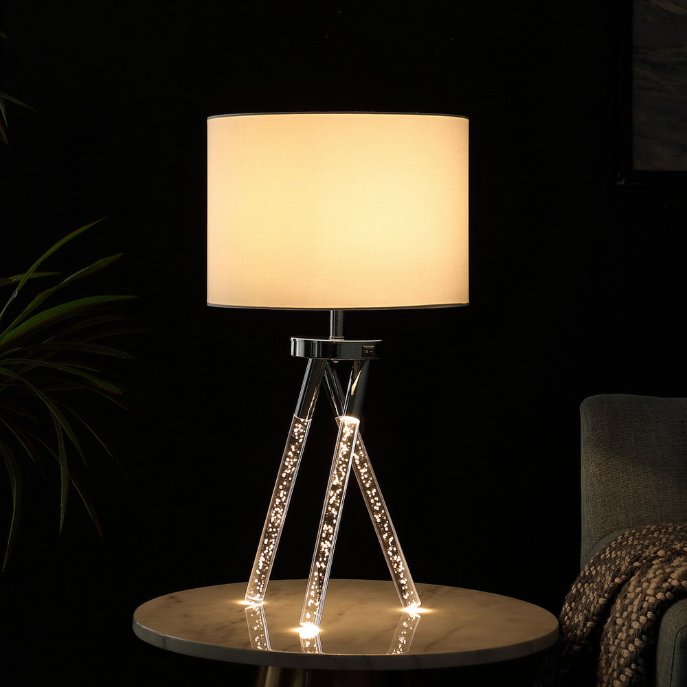 English Elm 26.25" Mid Century Birgit LED Table Lamp with Acrylic Bubble Legs, Silver Chrome Finish, 600Lm B072116678
