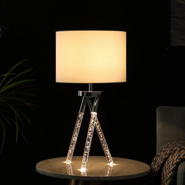 English Elm 26.25" Mid Century Birgit LED Table Lamp with Acrylic Bubble Legs, Silver Chrome Finish, 600Lm B072116678