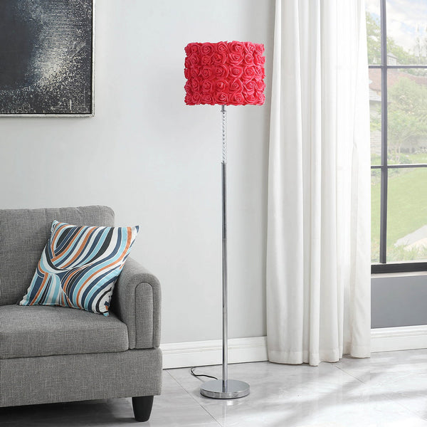 English Elm 63"In Red Roses In Bloom Acrylic/Metal Floor Lamp - Clear Twisted Body, 16-Row Rose Shade, Chrome Base B072116666
