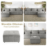 Hearth and Haven Cole 113.3" 2 Pieces Tufted L-Shaped Sofa with Movable Ottoman and USB, Grey SG000880AAE