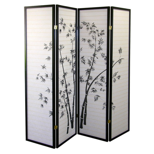 English Elm 70" Tall 4-Panel Room Divider Screen, Elegant Bamboo Design In Black Frame For Privacy & Style B072115975