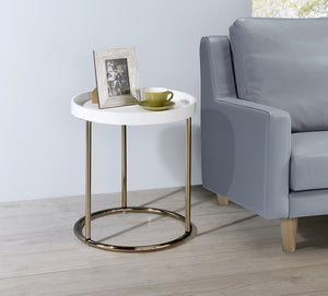 English Elm 21.75" White Edie Modern Mid-Century Side Table with Acrylic Lipped Edge & Copper Chrome Legs — Sleek Storage Accent for Living Room B072115858