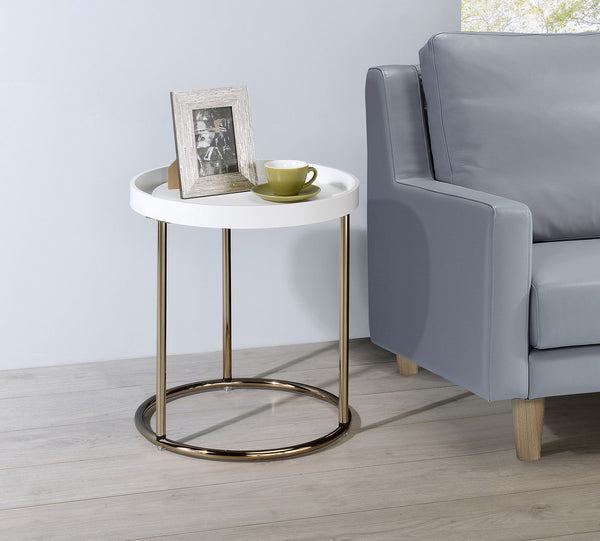English Elm 21.75" White Edie Modern Mid-Century Side Table with Acrylic Lipped Edge & Copper Chrome Legs — Sleek Storage Accent for Living Room B072115858