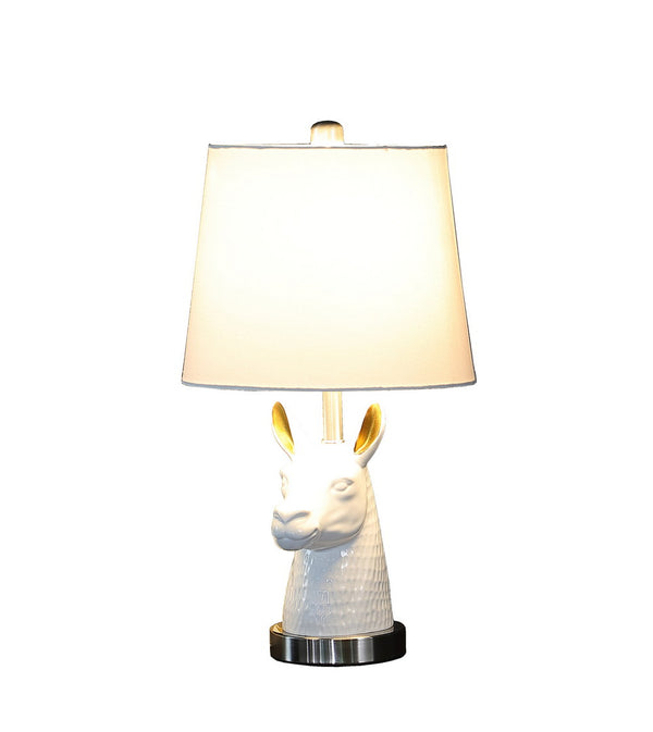 English Elm 20.5" Silver Patagonia White Llama Bust Table Lamp with Cotton Shade, Resin Accent & Nickel Base B072116343