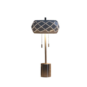 English Elm 28" Mid Century Danish Steel Table Lamp with White Laser-Cut Pumpkin Shade, Brushed Silver Finish, Dual 40W Pull-Chain Lights B072116670
