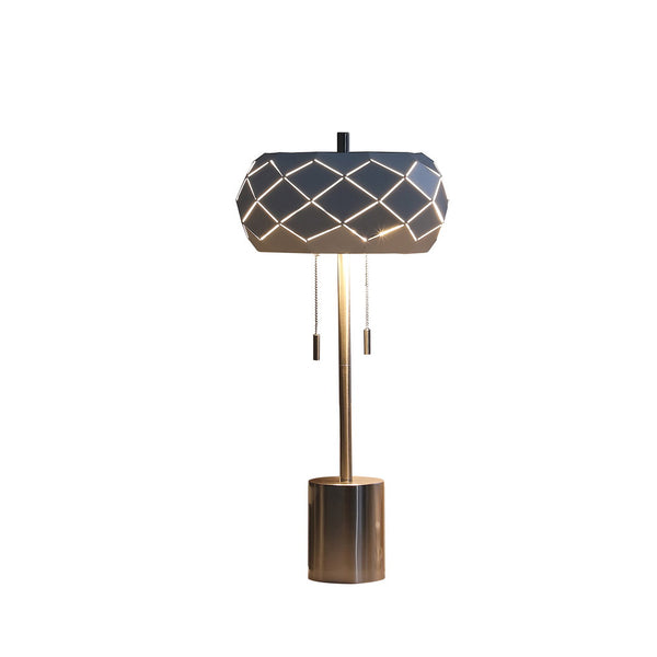 English Elm 28" Mid Century Danish Steel Table Lamp with White Laser-Cut Pumpkin Shade, Brushed Silver Finish, Dual 40W Pull-Chain Lights B072116670