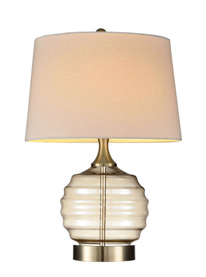 English Elm 22.5" Tuscan Sun Glass Table Lamp Champagne Finish with Beige Linen Shade, Antique Brass Base, UL Listed B072116576
