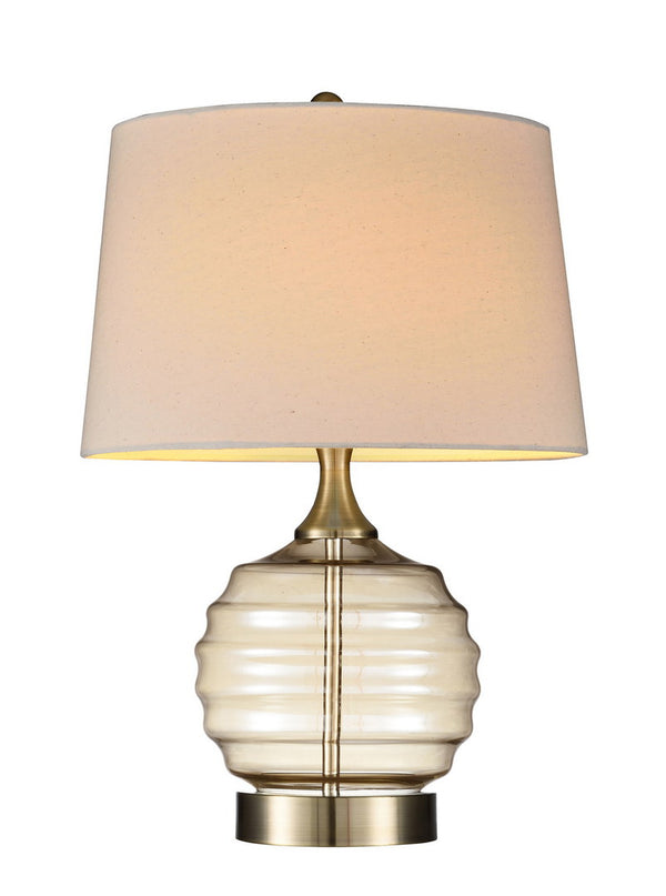 English Elm 22.5" Tuscan Sun Glass Table Lamp Champagne Finish with Beige Linen Shade, Antique Brass Base, UL Listed B072116576