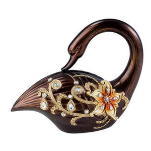 English Elm 9.5" Elegant Laurel Swan Figurine in Bronze & Topaz — Hand-Painted Polyresin, Crystal Accents, 13" Long B072116013