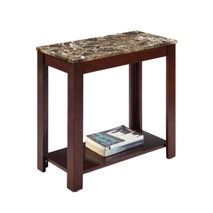 English Elm 24" Tall Wooden End Table - Dark Cherry Finish With Elegant Marble-Print Top For Versatile Use B072115843