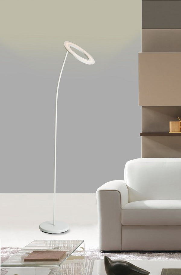 English Elm 73" Modern Metal Torchiere Floor LED Lamp with Frosted Halo Shade, Matte White, Dimmable 3000K B072116283